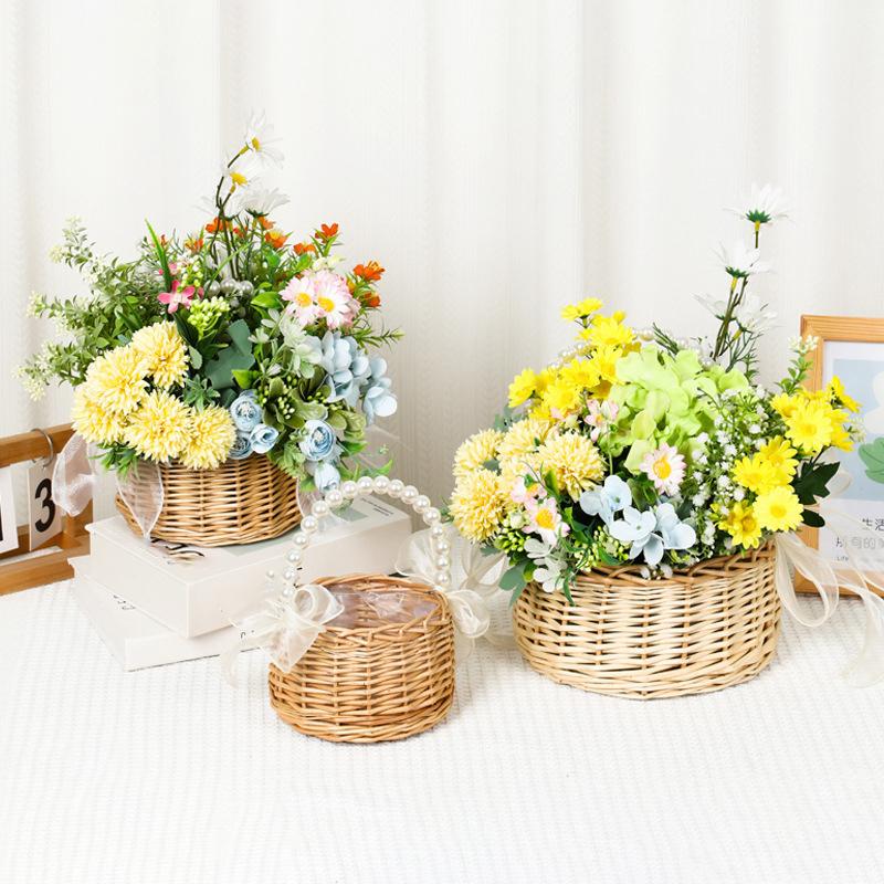 Weave Basket Handheld Present Basket Vine Woven Flower Basket Fruit Plant Baskets Sundry Organizer Diy Flowers Present Storage Holder