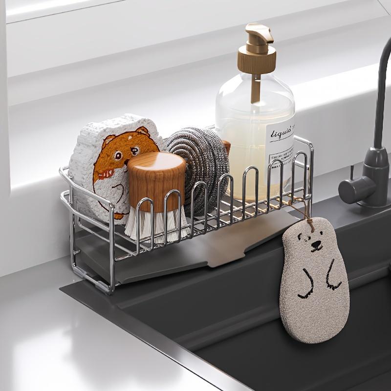 Stainless Steel Sponge and Scrub Holder - Kitchen Sink Organizer,Non-Food Contact Countertop Caddy for Dishwashing Accessories