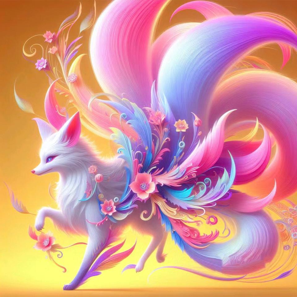 

5d Diy Animal New Diamond Mosaic Вышивка Набор Цветок Девятихвостая Лиса Алмазные Цветные Украшения Вышивка Крестом Украшение Дома Full Round 20x20CM