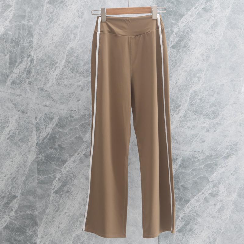 High-Waisted Straight Leg Contrast Yoga Pants - Elastic, Loose, and Comfortable for Fitness