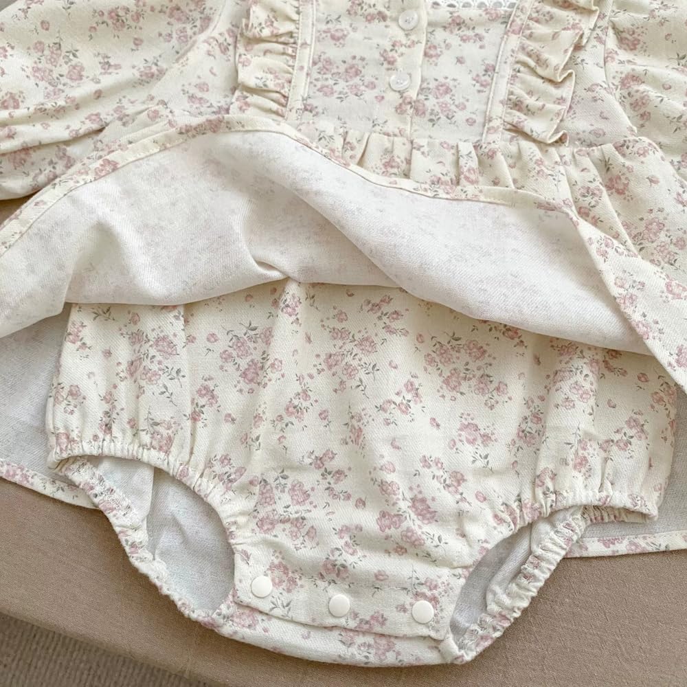 Baby Long Sleeve Skirted Birth Floral [Baby Koi] Clothes, Dress, Girls, Spring/autumn, Coverall, Baby, Preparation, Gift, Pattern, Beige, Pink, 6-9M