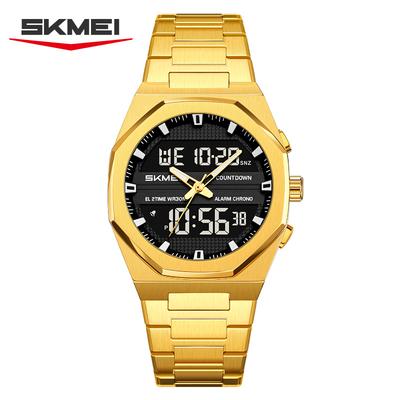 Skmei 2624 New Design Custom Logo Men Digital Watch Stainless Steel Band EL Light Double Display In Stock Business Hand Watch