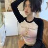 Kawaii Pink Rabbit Print Crop T Shirts Women Harajuku Sweet Cute Graphic Tops Streetwear Vintage Sexy Long Sleeve Tees