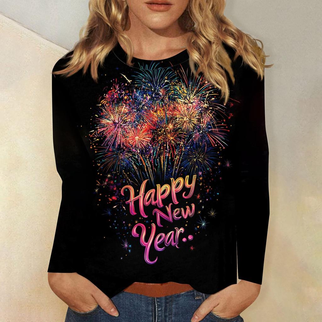 Women's Autumn And Winter Round Neck Long Sleeve T-Shirt Printed Top
