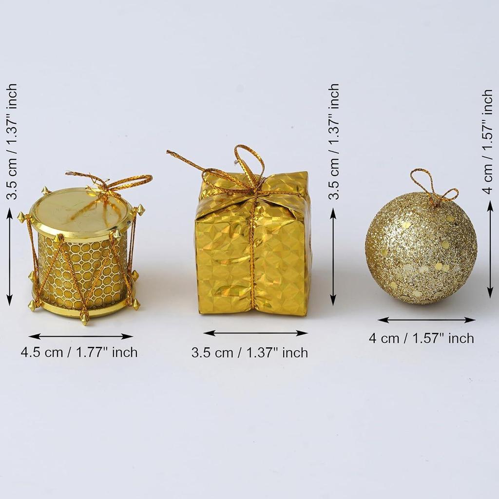 Golden Christmas Tree Decoration Items Gifts Drums Balls (Pack of 10) Xmas Hanging Ornaments Props | Christmas Decorations