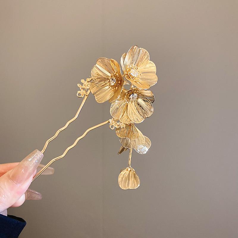 

Женская металлическая заколка для волос в форме цветка, кисточка, золото, заколка для волос Ханфу, китайский стиль, палочки для волос для пучков, головной убор