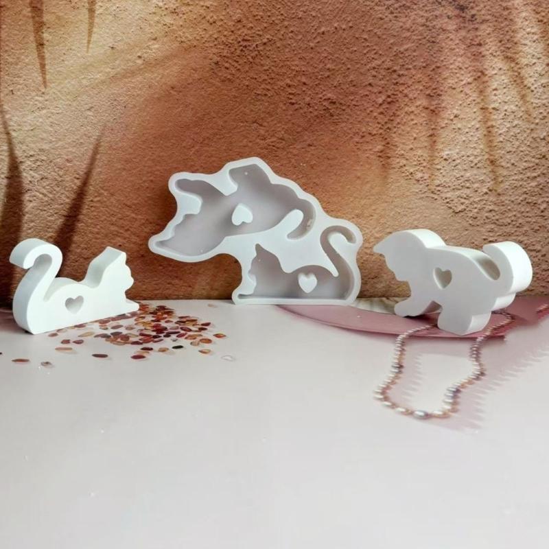Reusable Cats Shape Silicone Mould for Handmade Cement Plasters Decorations and Artistics Projects