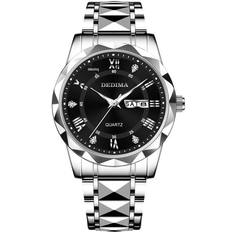 Men's Waterproof Luminous Quartz Watch with Leather Strap & Steel Band