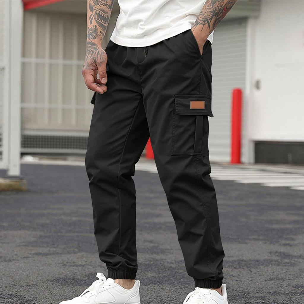 Men's Workwear Trousers, Elastic Waist Lace-up, Multi-pocket Breathable Casual Workwear Trousers