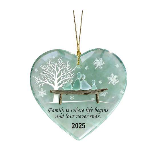 Yousheng Heart-Shaped Sea Glass Family Ornament Handmade Sea Glass Art Heart Ornament for Christmas Tree Home Decor