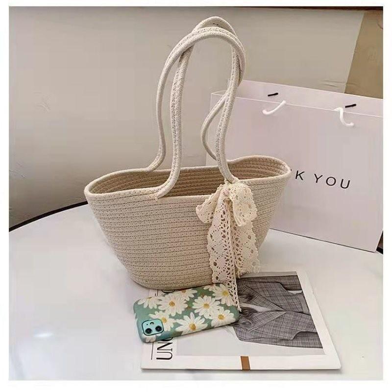 Stylish Sunflower Woven Cotton Bag For Women In Beige And Brown Perfect For Everyday Use