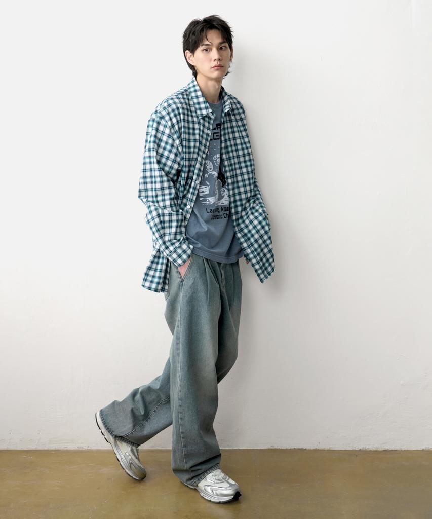 GROOVE RHYME Front Pintuck Washed Wide Denim Pants - 4 Colors