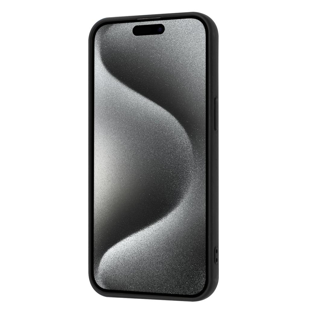 For iPhone 15 Pro Max Case Drawing Type Card Slots Litchi Texture Leather Back Cover with Ring Kickstand