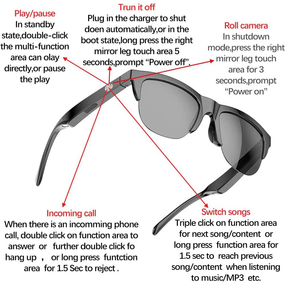 Smart Glasses Open Ear Bluetooth-solbriller for menn kvinner 5.3 Bluetooth Smart-solbriller Touch Control Music Calling med UV-filtrerte linser