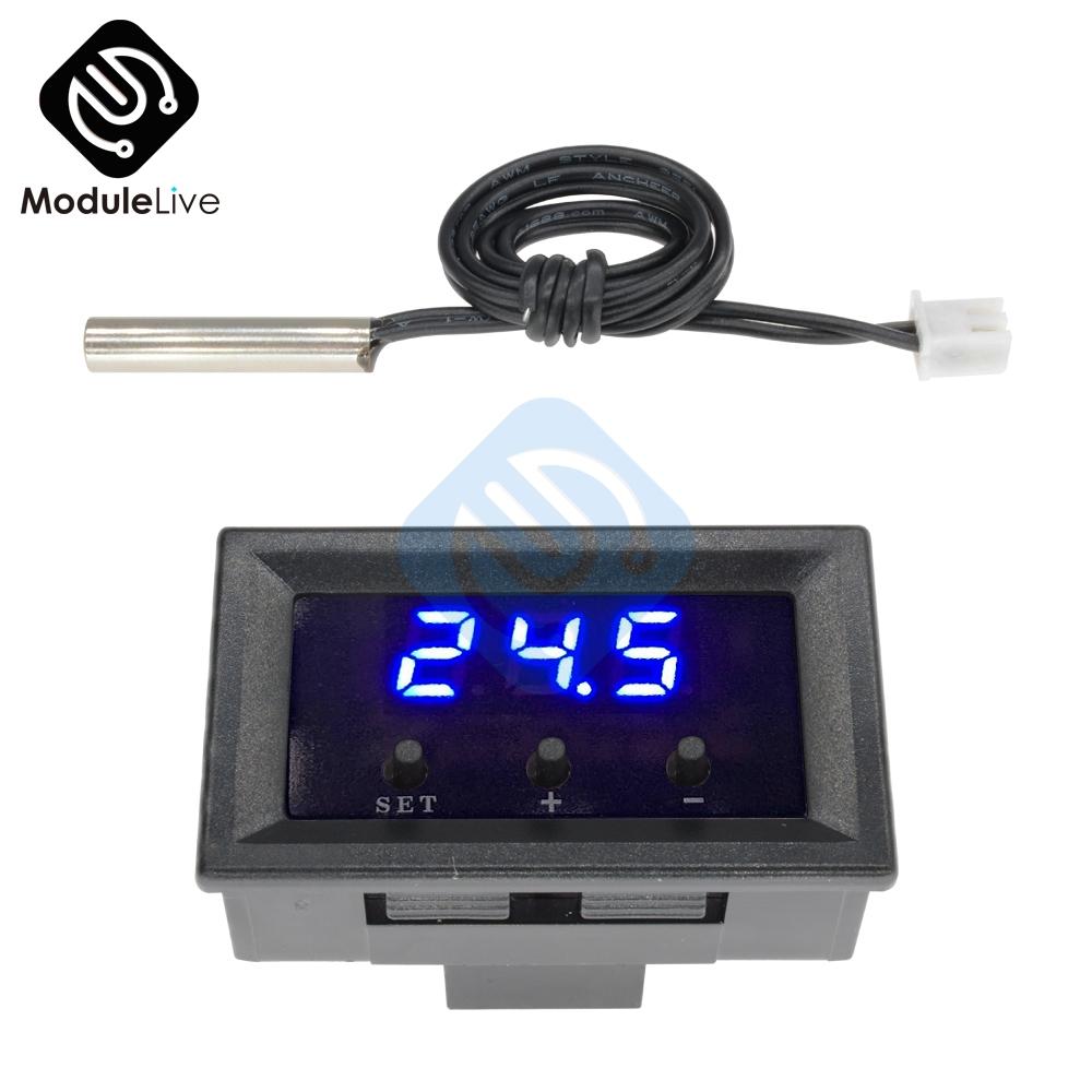 

W1209 DM Mini LED Digital Thermostat Temperature Control Thermometer Controller Switch Module DC 12V Waterproof NTC Sensor Probe синий