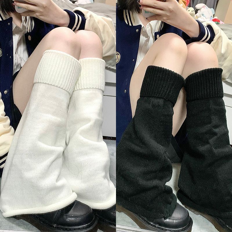 Y2K Lolita Warmer Flared Socks Leg Warmer Knit Socks Wool Ball Knitted Foot Stylish Solid Long Tube Leg Warmer Autumn Winter