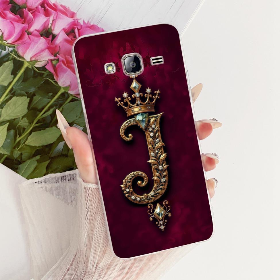 Transparent For Samsung J3 2016 SM-J320H SM-J3109 Cover For Samsung Galaxy J3 2016 Case Luxury Crown A-Z Letters 2D Flat Pattern
