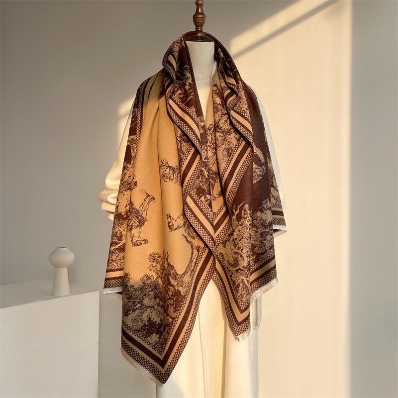 Literary Western Regions Style Jacquard Cashmere Scarf, New Fashion Autumn and Winter Long Scarf, Women's High-end Sense of Cold Shawl