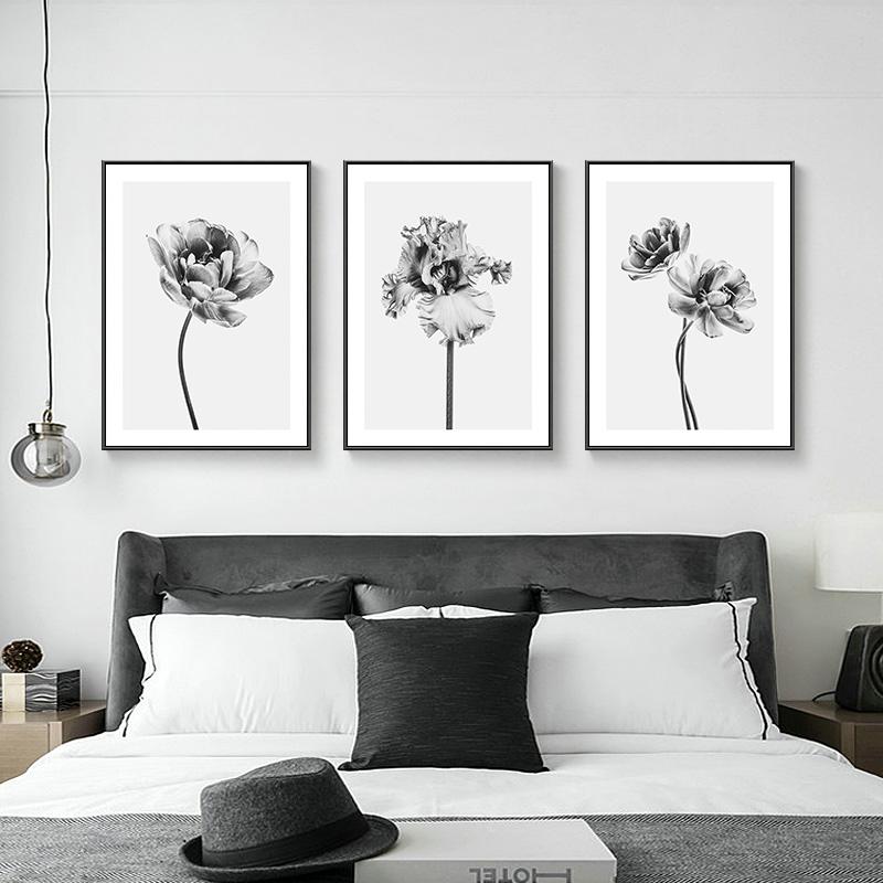 Wall Art Canvas Painting Bloom Peony Black White Flower Nordic Minimalist Posters And Prints Wall Pictures for Living Room Decor