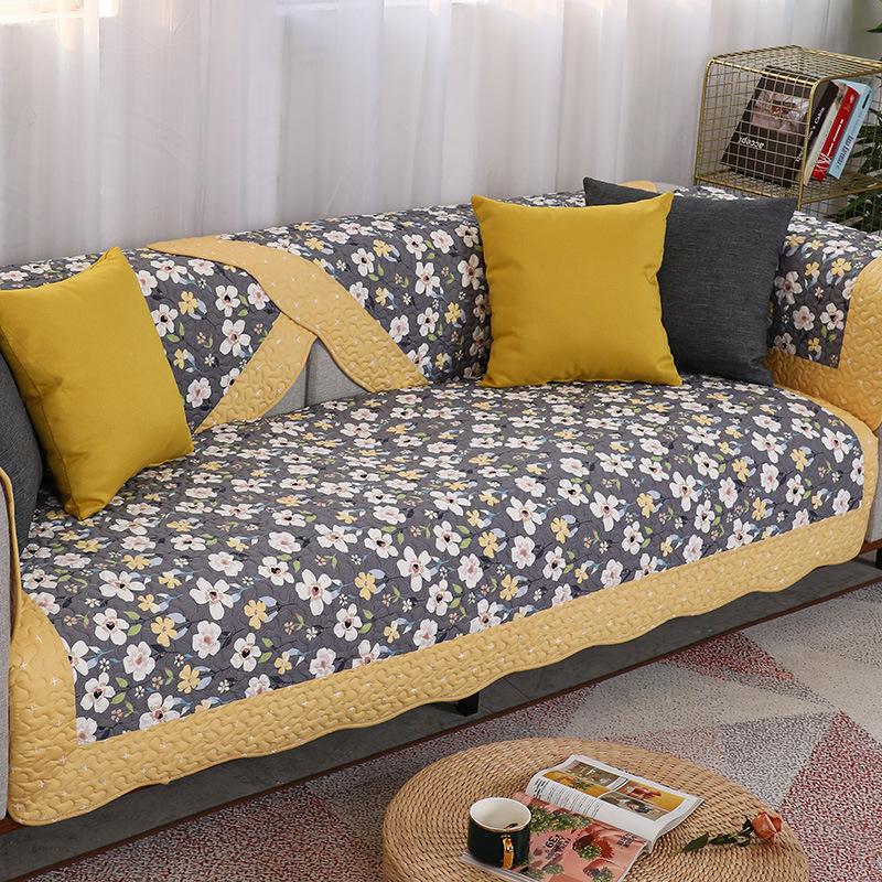 Cotton Sofa Cushion for All Seasons, Fabric Pastoral Leather Non-slip Cushion, Simple Modern All-inclusive Cover Cover