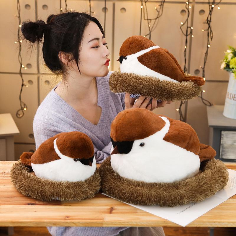 Creative Simulation Bird'S Nest Sparrow Doll Plush Toy Bird Doll Children'S Soothing Rag Doll Male Birthday Gift