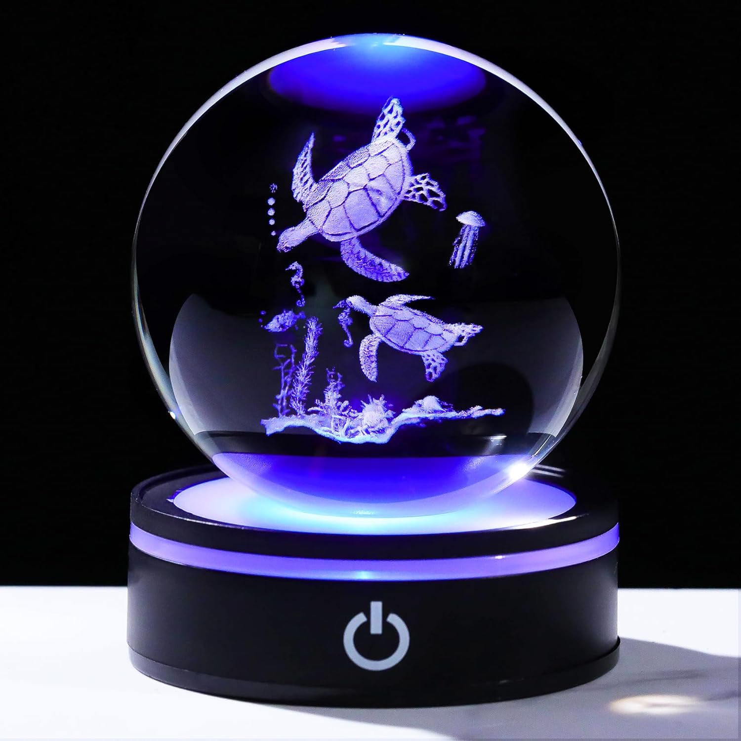 

3D Sea Turtle Crystal Ball Night Light with LED Colorful Lighting Touch Base Glass Sphere Lamp for Birthday Turtle Figurine Christmas Ornaments чорний