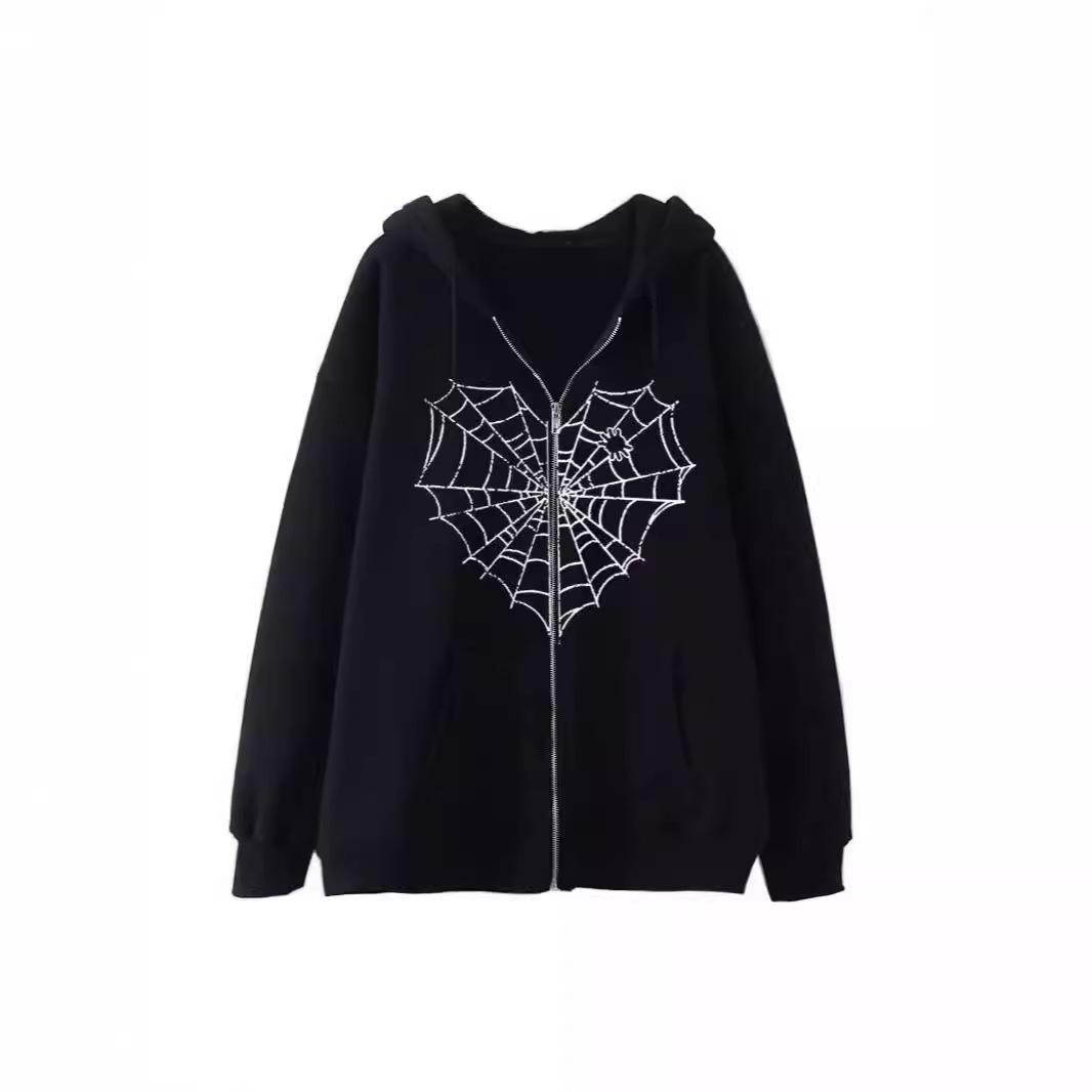 

Европейский размер женский свитер на молнии свитшот с капюшоном любовь паук свитер худи S чёрный