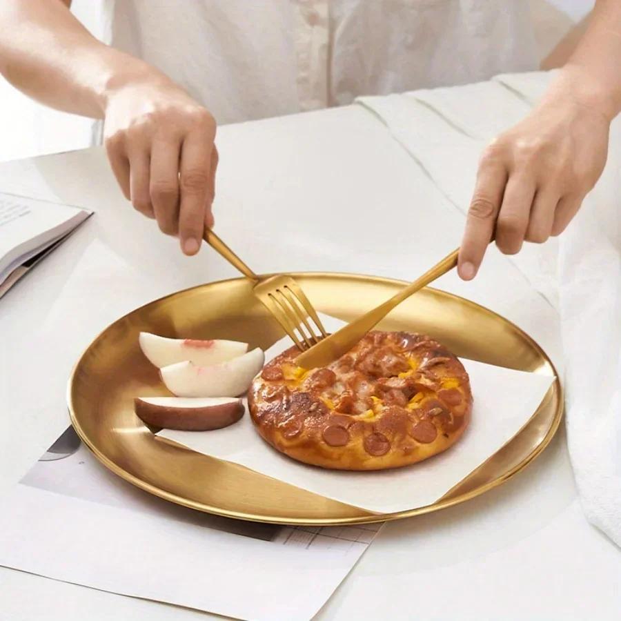 Stainless Steel Metal Dining Disc Round Bone Spitting Dish High Quality Shallow Tray Gold Silver Fruit Meat Tableware
