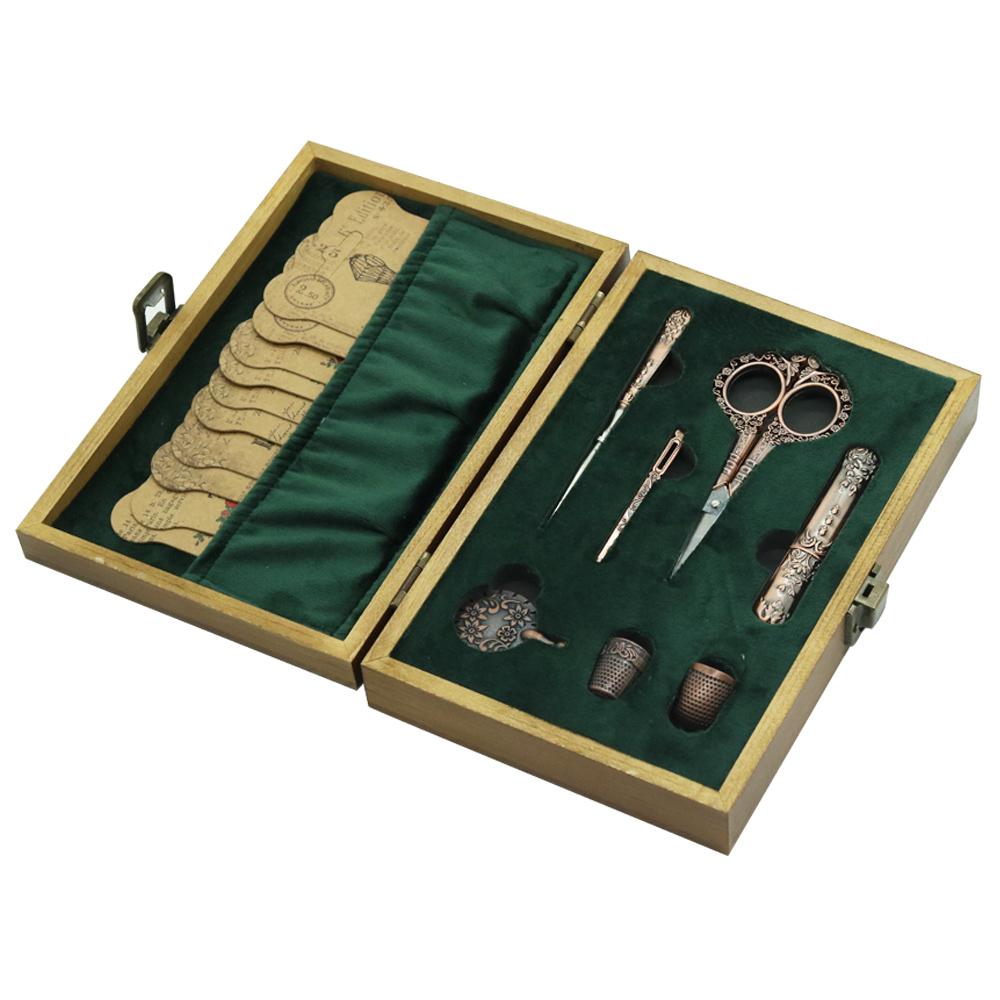 Vintage Wooden Box Embroidery Scissors Kit Diy Craft Supplies Tools Antique Sewing Kit omplete Sewing Tools For Sewing Craft