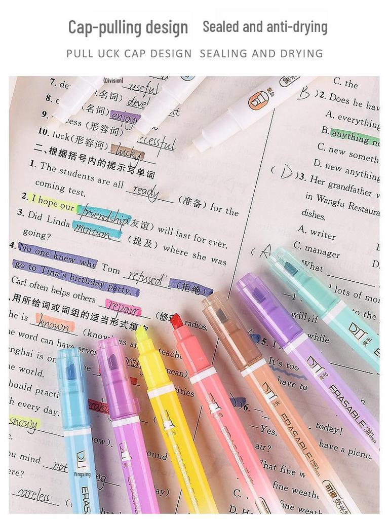 Jin Wannian 12-Color Erasable Double-Ended Fluorescent & Highlighting Pens Set