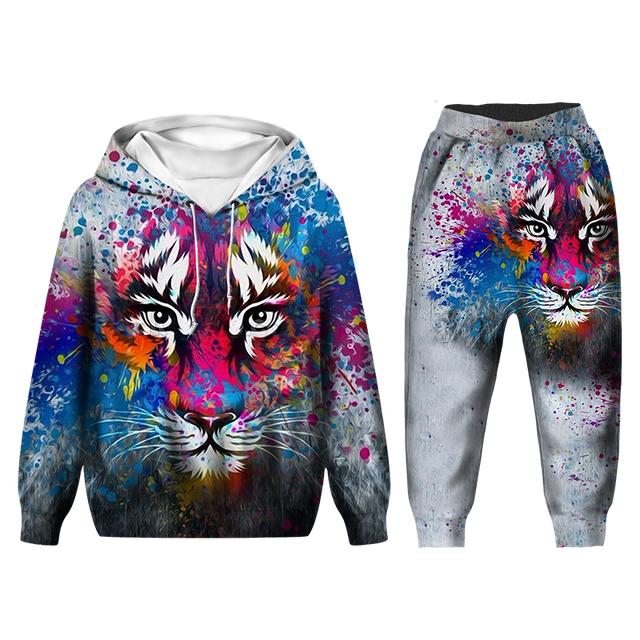 Cool 3D mikina s kapucí/kalhoty/bílý lev tepláková souprava s kapucí/kalhoty/bílý lev
