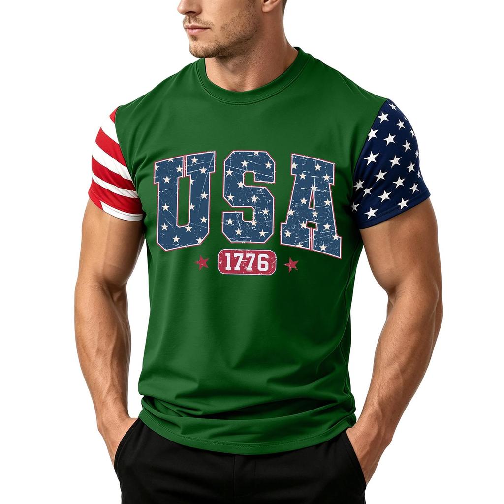 Men's Independence Day Flag Print Short Sleeve T-Shirt, Loose Casual Daily Summer Tops