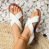 2025 foreign trade large size new cross strap flat sandals women's retro broadband strip open-toed beach sandals sandals
