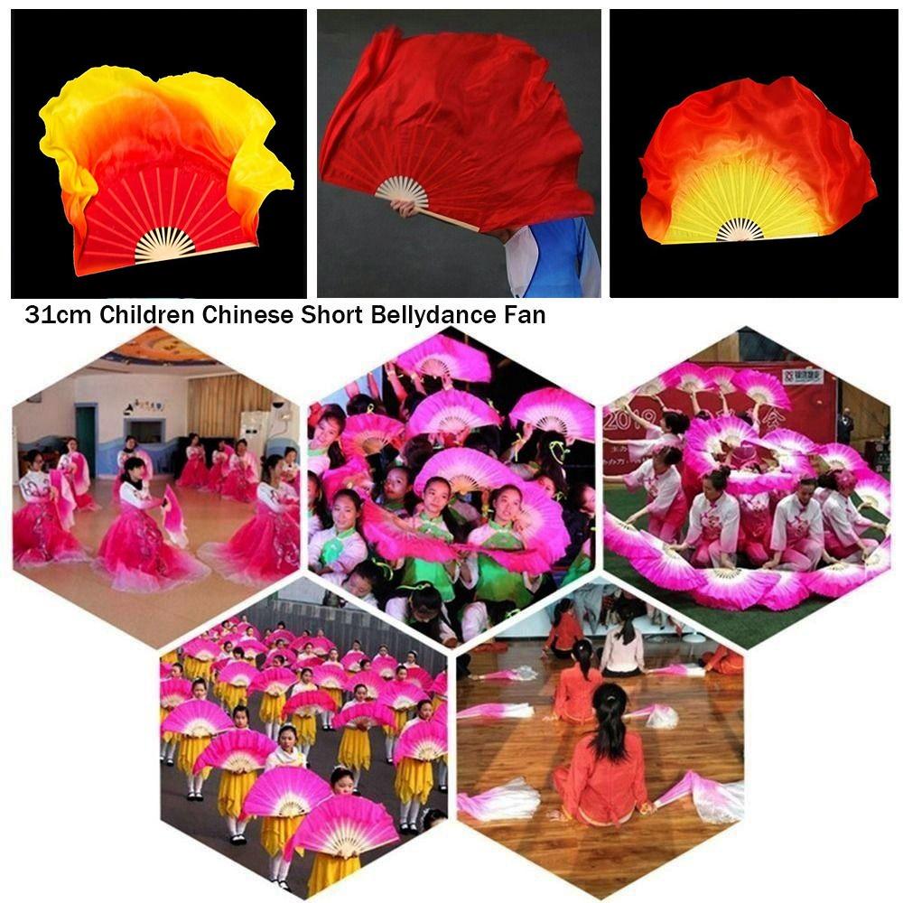 Colorful Chinese Short Bellydance Fan Hand Dye Adults Fan  Veil Pairs Yangko Dance Tools