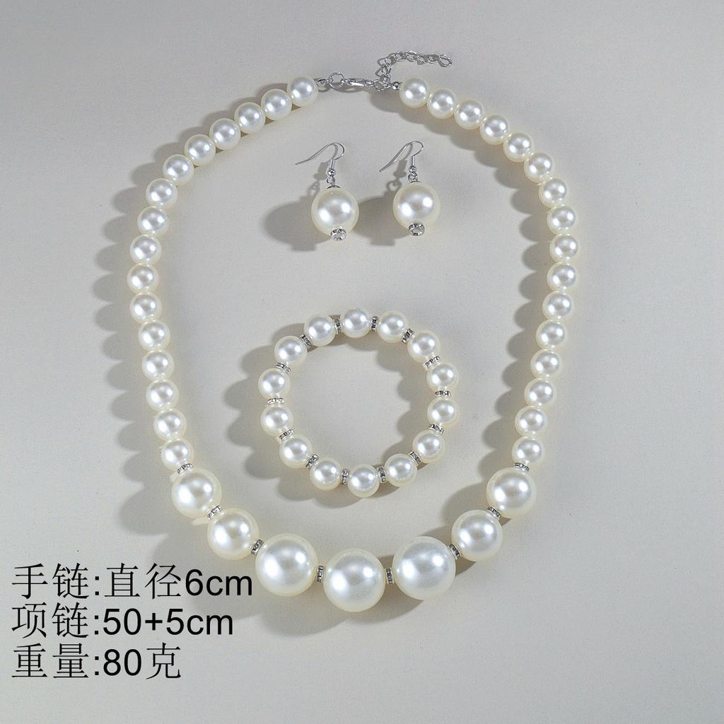 Hot Sale Bridal Jewelry Set Stylish Simple Handmade Imitation Pearl Beaded Necklace Bracelet Stud Earrings Women
