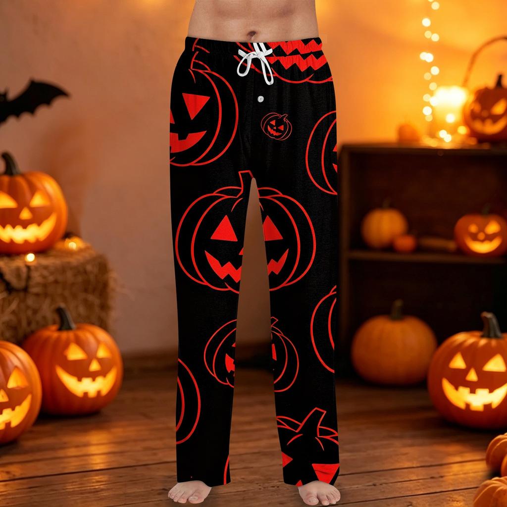 Men's Halloween Print Drawstring Lounge Pants Casual Sleepwear Pants Lightweight Comfortable Fit for Relaxing At Home or Sleep