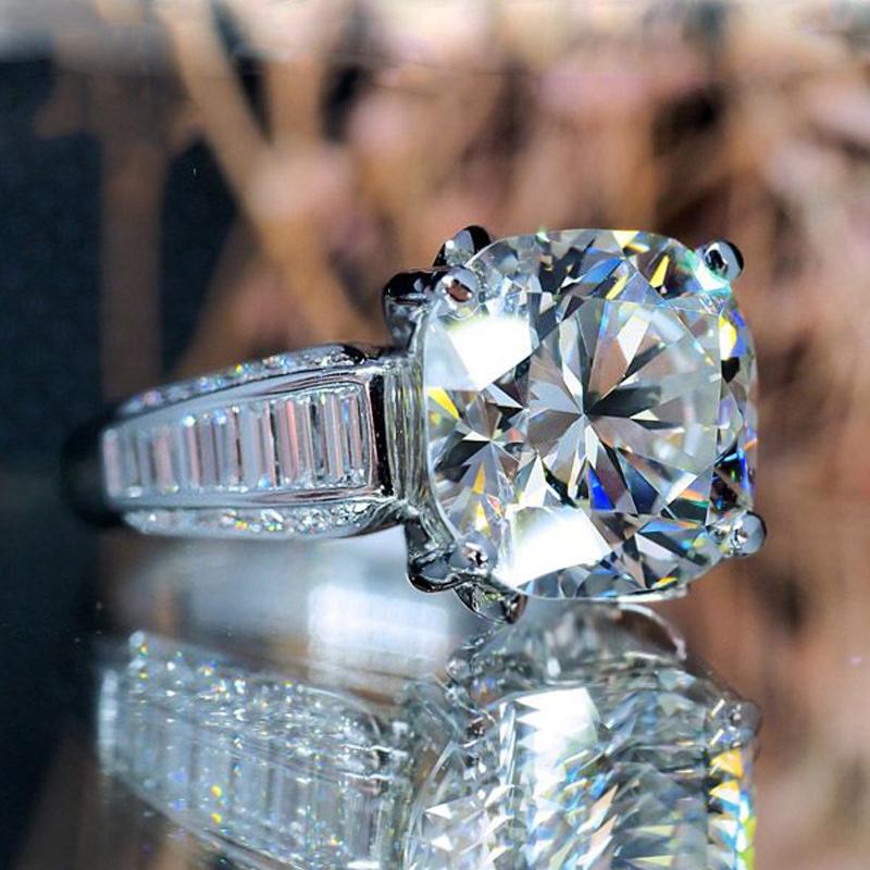 New Luxury 11MM Round Cubic Zirconia Women Rings Engagement Wedding Accessories Simple Elegant Lady's Ring Classic Jewelry