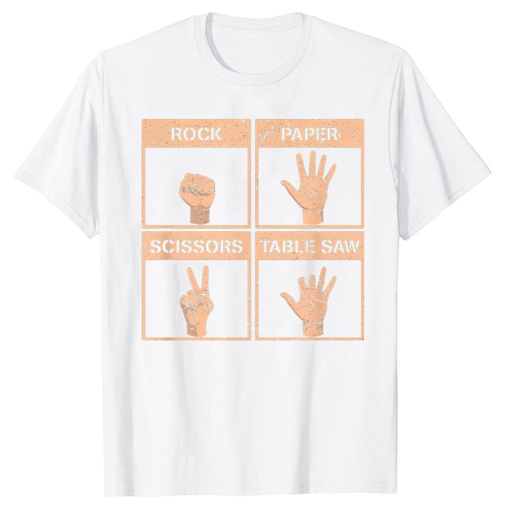 Rock Paper Scissors Table Saw Funny Missing Fingers Injury Tshirts Men Fashion Casual Tshirt Loose Oversized Streetwear T Shirt