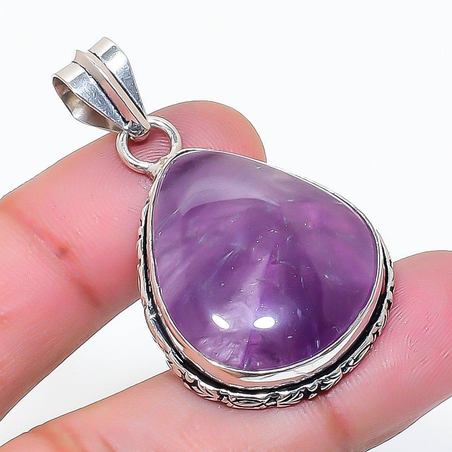 Natural Sage Amethyst Gemstone 925 Sterling Silver Jewelry Pendant 1.65" AP-15569