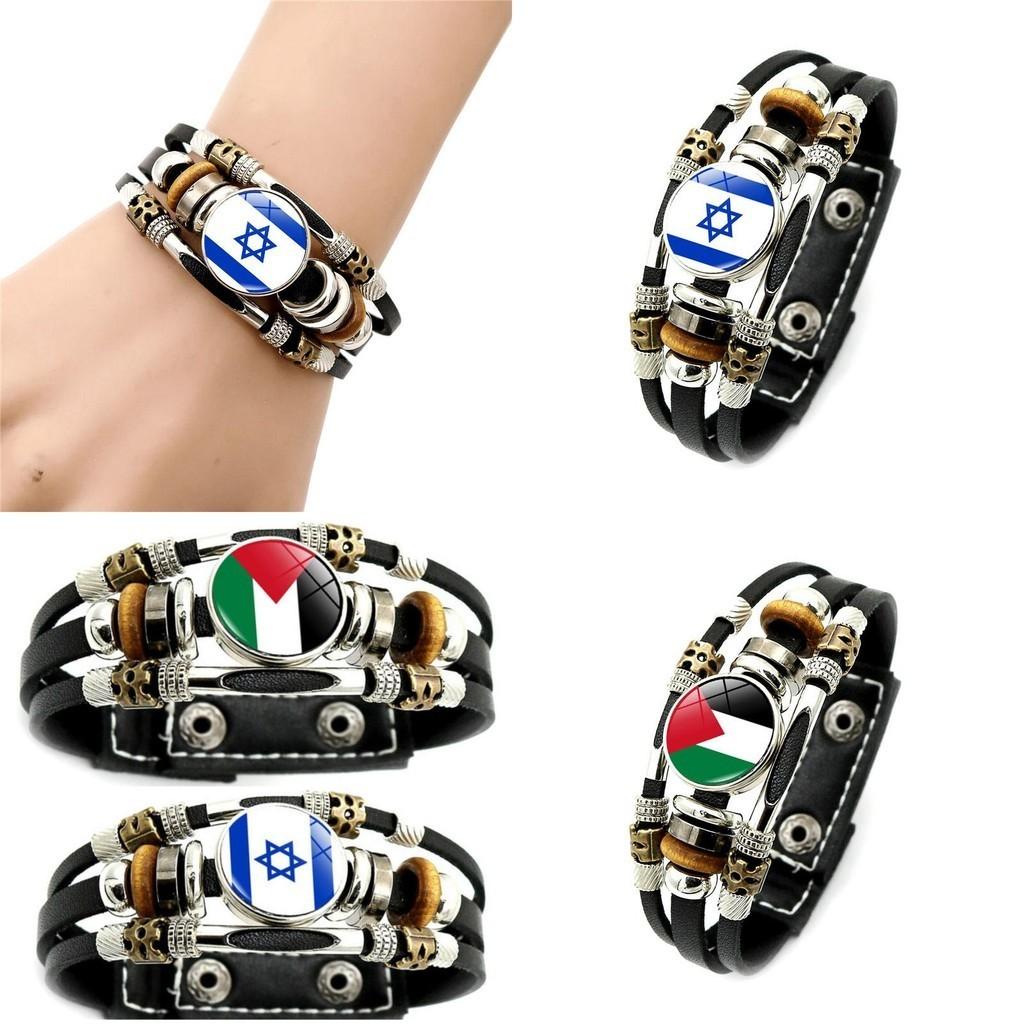Israeli Palestinian Leather Bracelet European And American Punk Style Multilayered Beaded Bracelet