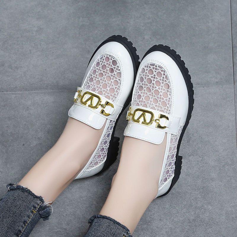 Leather Shoes Women's Thick Soled Summer New Style Versatile Breathable Mesh One Foot Single Shoe