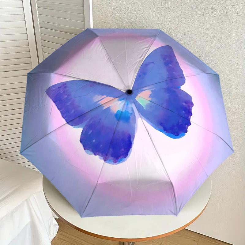 1pc Butterfly Rainbow Automatic Folding Umbrella 8 Rib Iron Frame,  Suitable for Travel, Daily Use, Birthday, Women & Men Gift c1231038