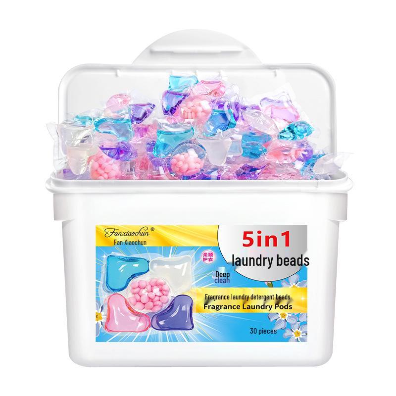 Box of 50, 5-in-1 Laundry Beads: Long-Lasting Fragrance, Softening, Cleaning, Stain Removal, Five-Chamber Pods.