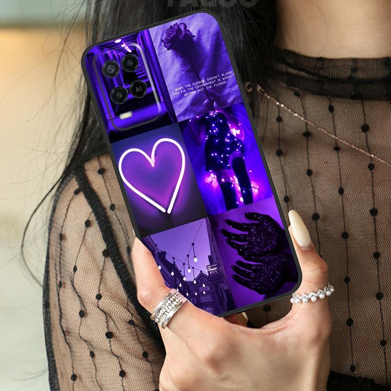 Purple Aesthetic Case For Oppo A74 A94 A54 A80 A60 A40 A18 A38 A58 A78 A98 A96 A76 A16 A15 A17 A57 A77 A5 Pro