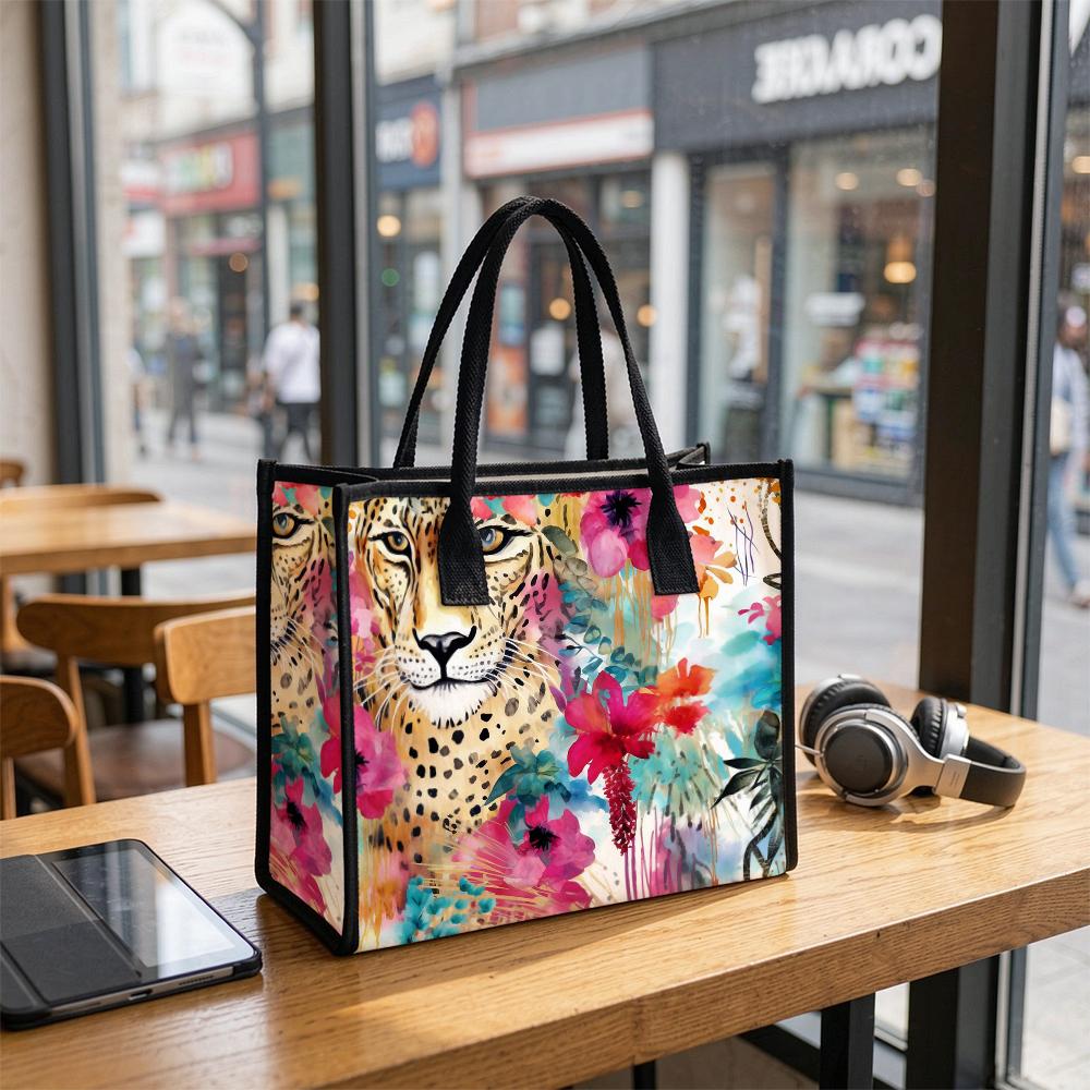 Floral Leopard Print Tote Bag Large Capacity Fashion Shoulder Bag for Shopping Travel