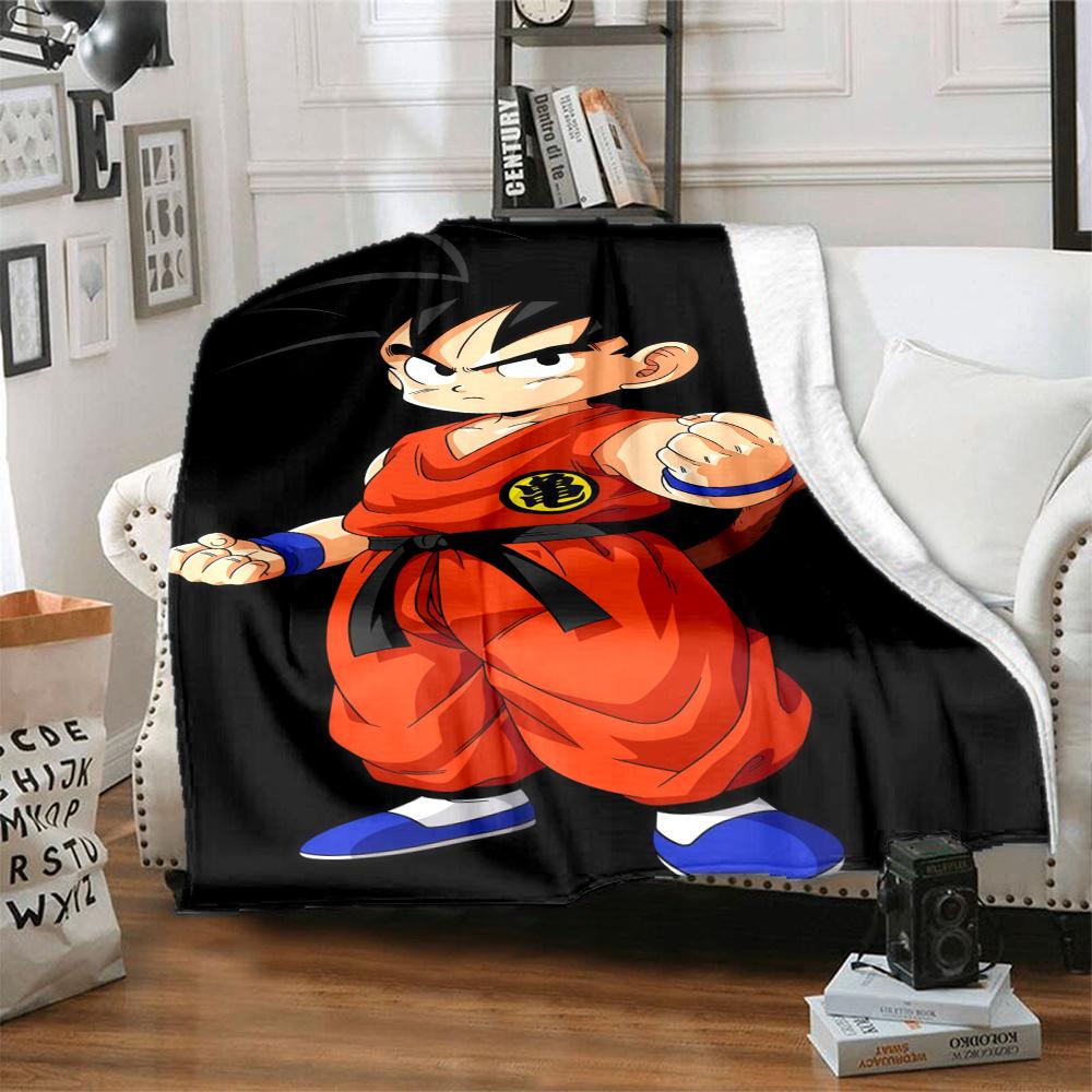 1PC Cute Cartoon Son Goku Patterned Flannel Blanket Suitable For All Seasons For Home Decor Warmth And Comfort Gifts Holiday Present