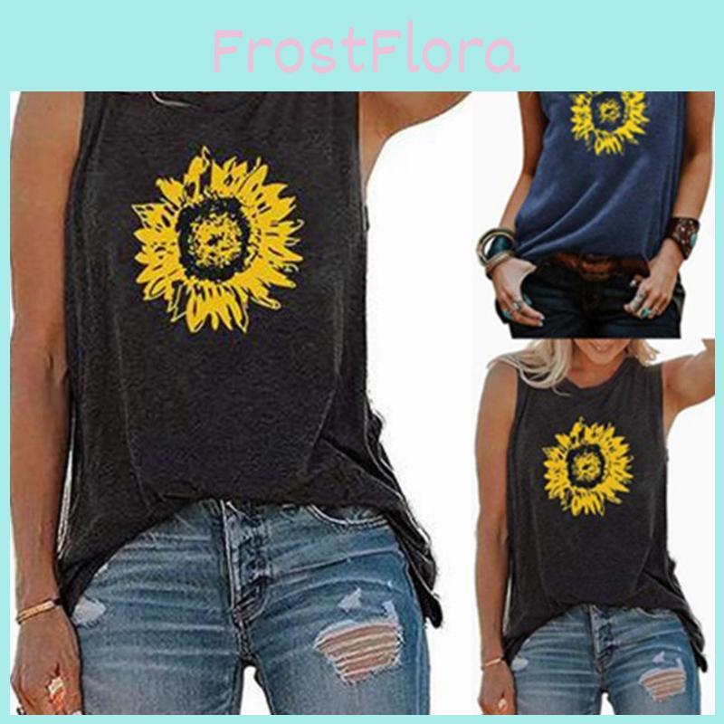 Exquisite Women's Sleeveless Sunflower Tops Blouse For Effortless Summer Style
