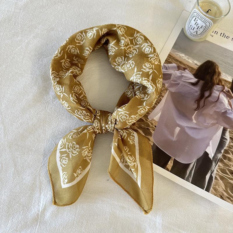Japanese Retro Cotton Linen Square Scarf: Women's Korean Fashion, Versatile Spring-Autumn Neckerchief and Headband.