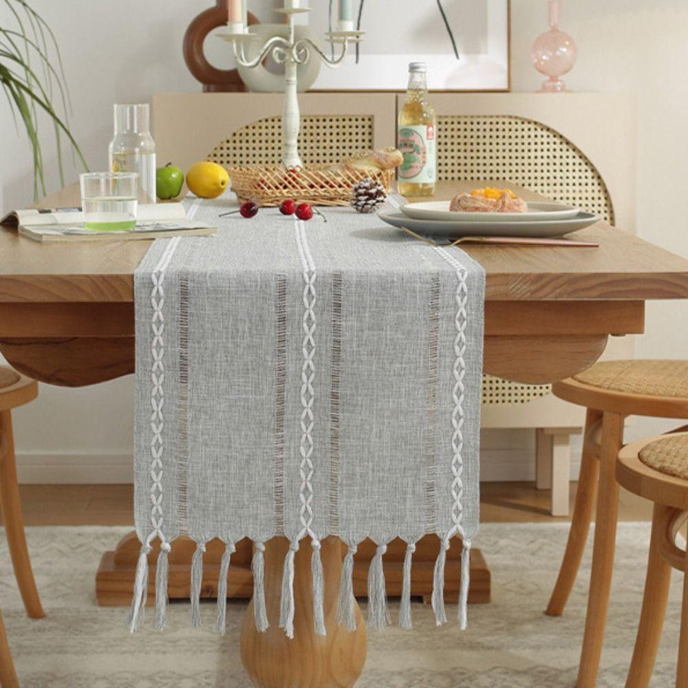 With Tassels Dining Table Cloth Hollow Weaving Table Cover Household Rustic Table Runner  Holiday