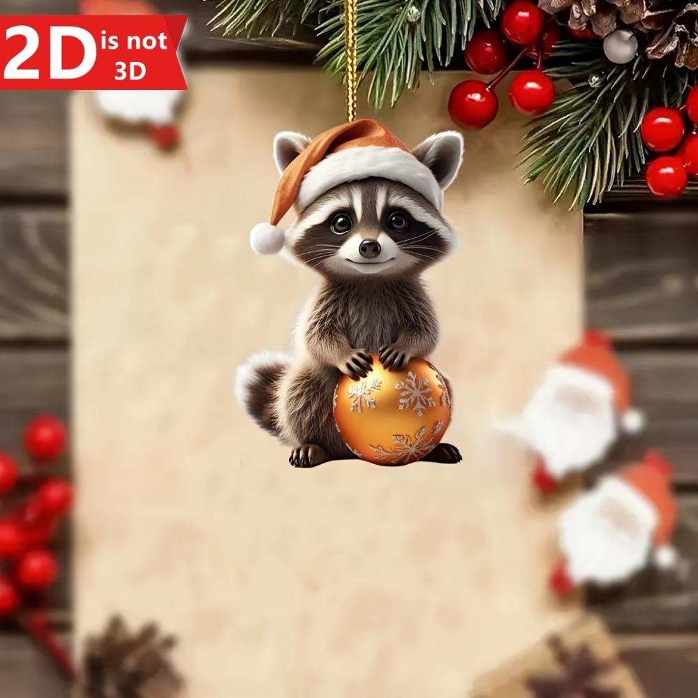 

2D Christmas raccoon pendant with hat for bags and car interiors. A uniquely charming festive decor. чистый